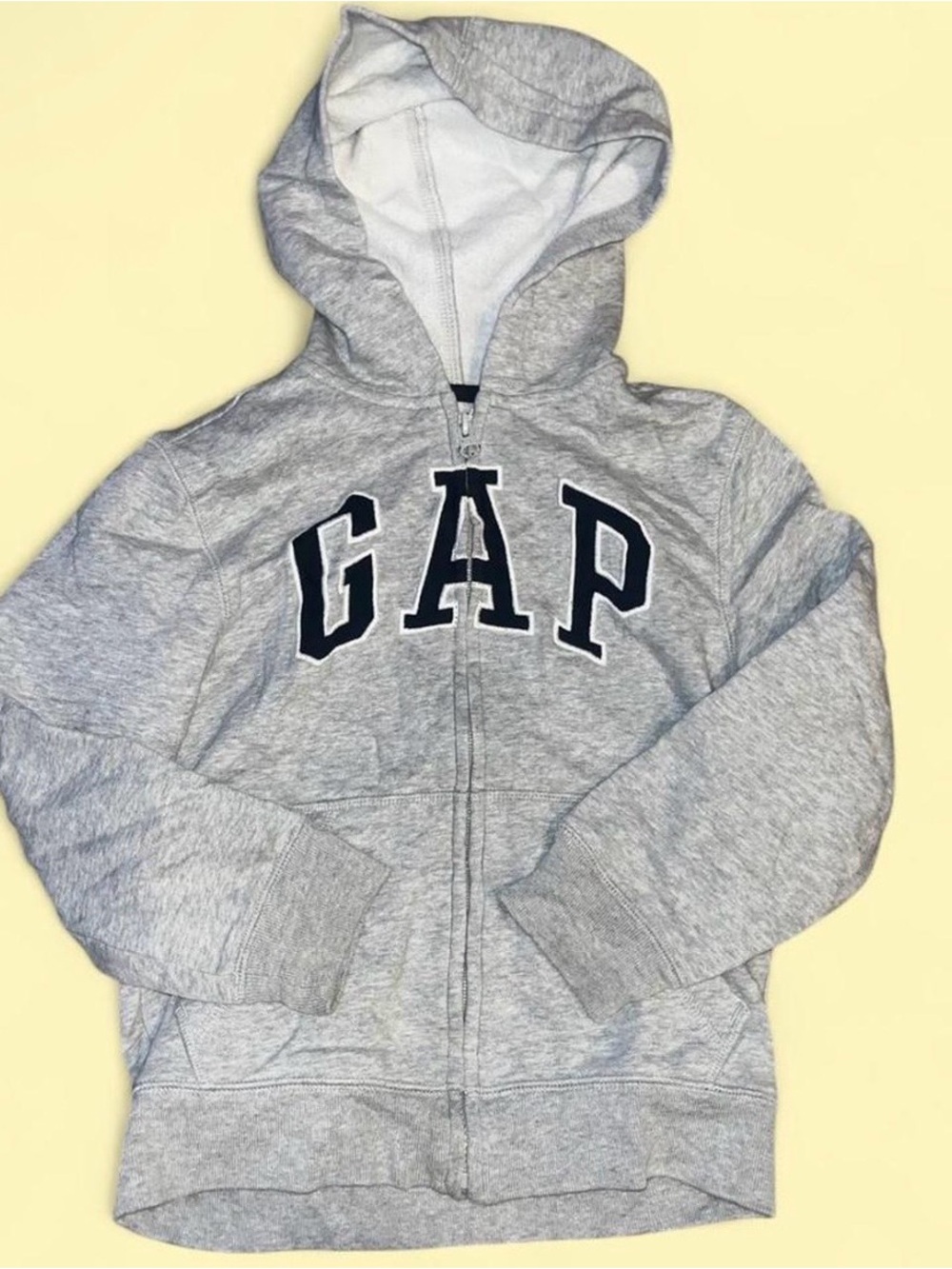 GAP Light Gray Kids Zip-Up Hoodie with Navy Logo